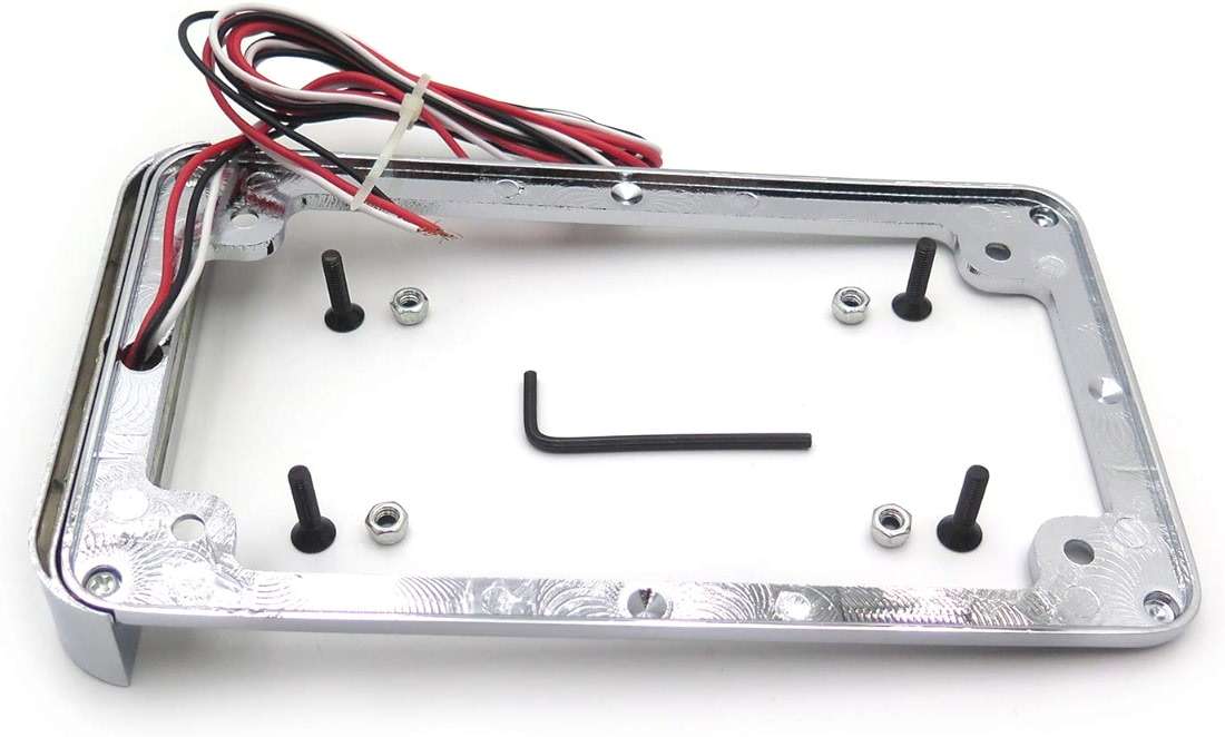 HTTMT MT294-003- Motorcycle Chrome 7" x 4" Flat License Plate Frame Bracket Tag Holder w/ 3" LED Bar Compatible with Universal /Suzuki/Yamaha/Kawasaki/Harley - Image 8