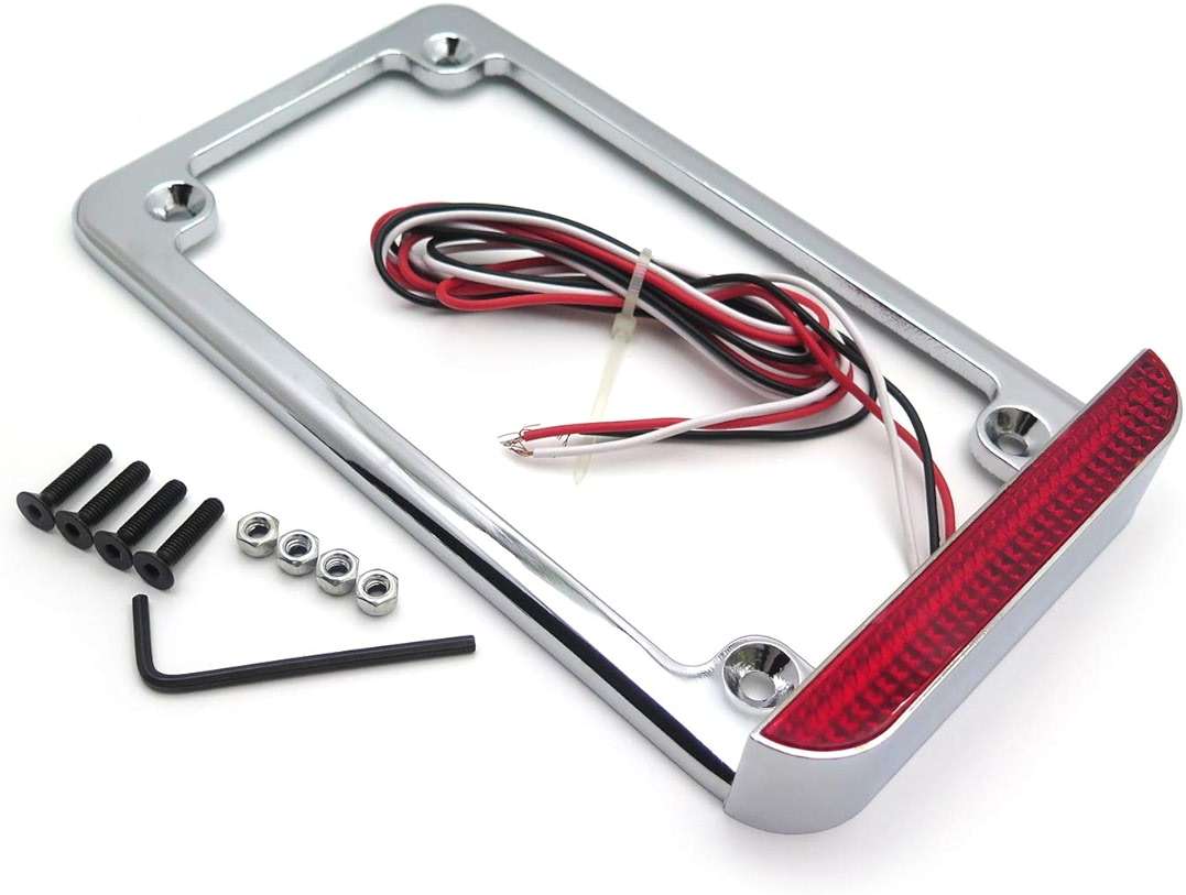 HTTMT MT294-003- Motorcycle Chrome 7" x 4" Flat License Plate Frame Bracket Tag Holder w/ 3" LED Bar Compatible with Universal /Suzuki/Yamaha/Kawasaki/Harley - Image 9