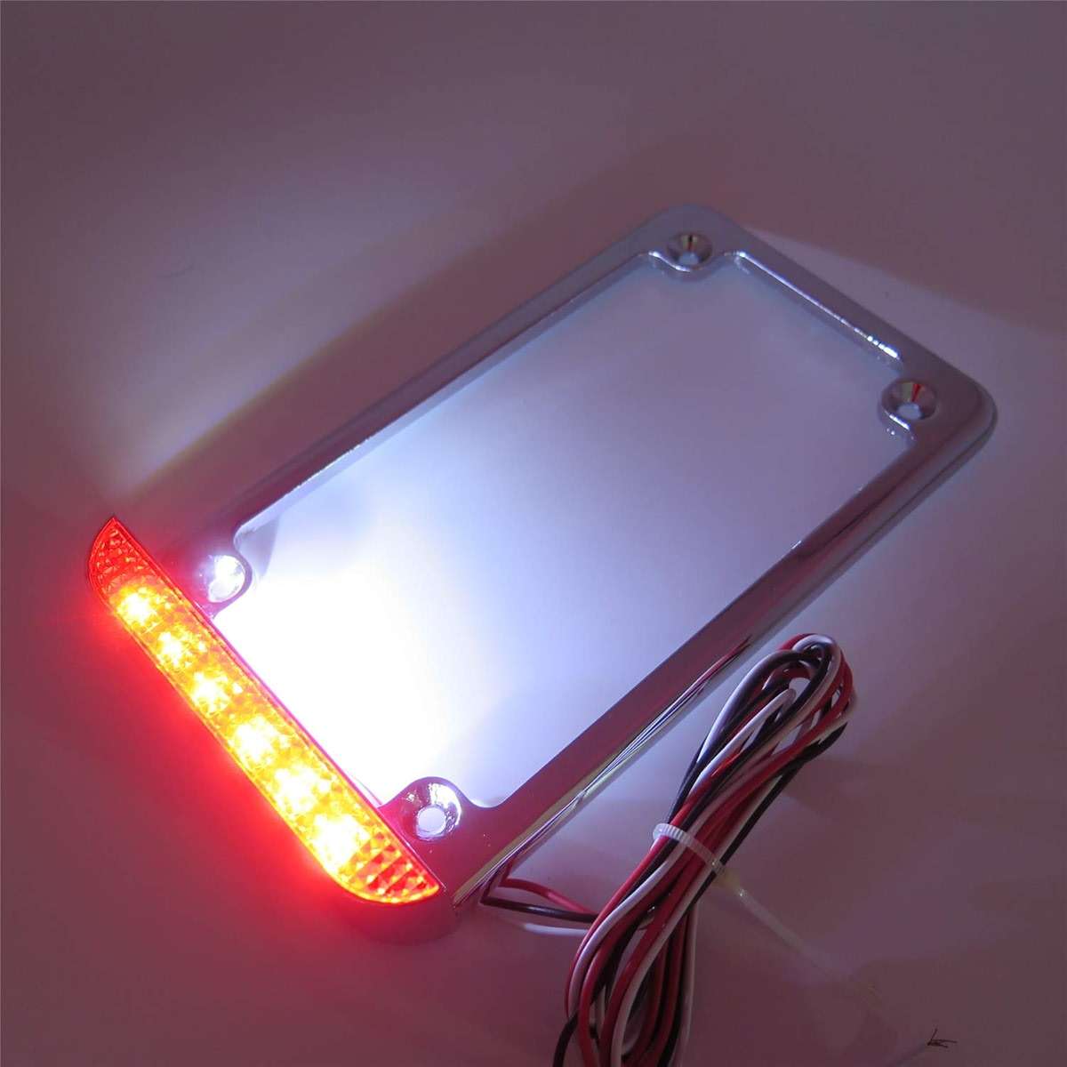 HTTMT MT294-003- Motorcycle Chrome 7" x 4" Flat License Plate Frame Bracket Tag Holder w/ 3" LED Bar Compatible with Universal /Suzuki/Yamaha/Kawasaki/Harley - Image 10