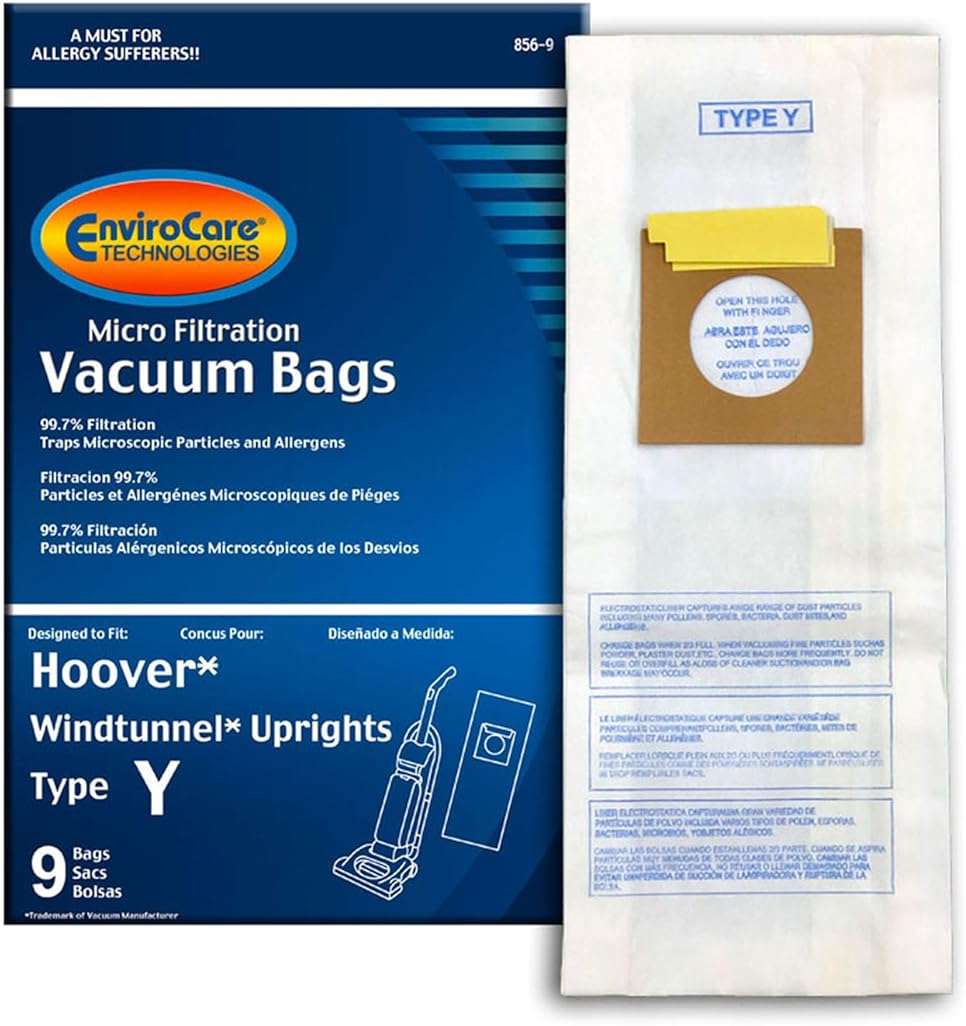 EnviroCare 859-9 Type Y Vacuum Bag Replacement for Hoover WindTunnel Uprights and Hoover Vacuums, 9 Pack - Image 1