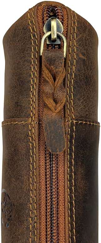 Rustic Town Leather Pencil Case - Full Grain Leather Zippered Pen Pouch - Stationery Bag Pen Holder for Work & Office - Image 5