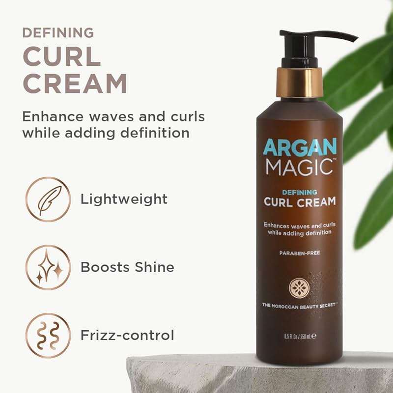 ARGAN MAGIC Defining Curl Cream - Enhances Waves and Curls While Adding Definition | Conditions, Detangles, and Reduces Frizz | Paraben Free (8.5 Ounce / 250 Milliliter) - Image 3