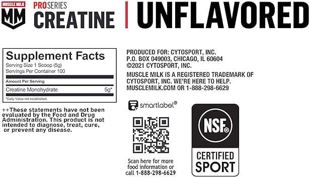 Muscle Milk Pro Series Creatine Powder Supplement, Unflavored, 1.1 Pound, 100 Servings, 5g Creatine Monohydrate, NSF Certified for Sport, Packaging May Vary - Image 6