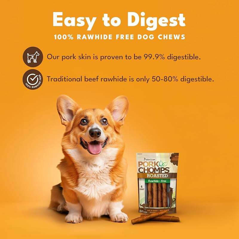 Pork Chomps Roasted Pork Skin Dog Chews, 6 Inch Twists, 4 Count - Long-Lasting Treats for Dogs - High Protein, Rawhide-Free, Low Fat, Healthy & Delicious Chews - Image 2