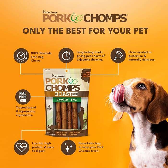 Pork Chomps Roasted Pork Skin Dog Chews, 6 Inch Twists, 4 Count - Long-Lasting Treats for Dogs - High Protein, Rawhide-Free, Low Fat, Healthy & Delicious Chews - Image 3