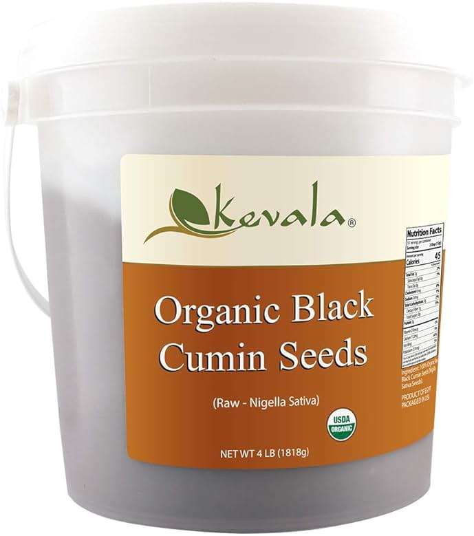 Kevala Organic Black Cumin Seeds - 4 lb Bucket, Nigella Sativa Seeds | Seeds for Cooking and Baking at Home, Ready to Eat Topping in Healthy Diets, Packed with Nutrients for Making Balanced Meals - Image 1