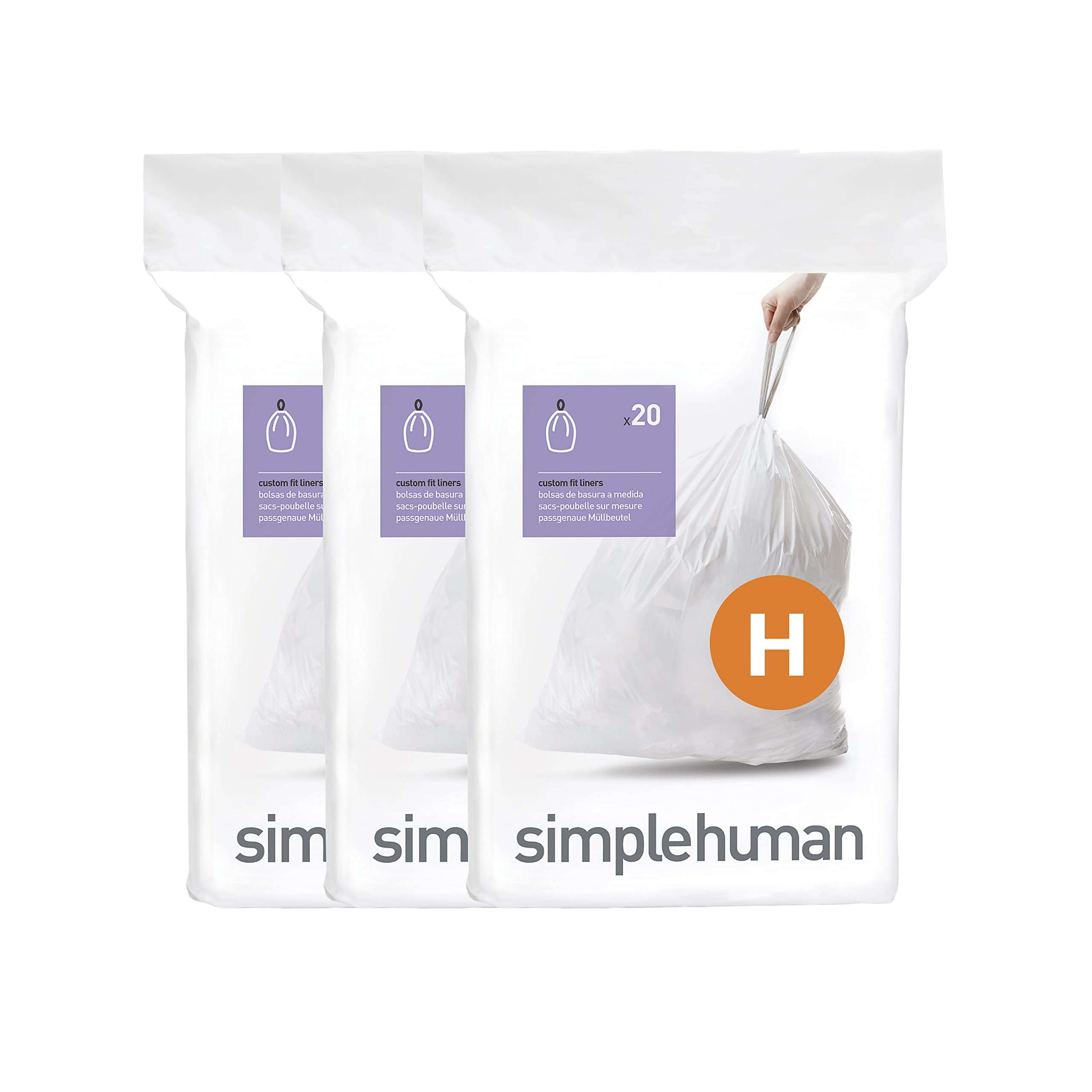 simplehuman Code H 60 Count Custom Fit Liners, Drawstring Kitchen Trash Bags, One-by-One Mess-Free Dispense, Extra Thick & Double Seamed, 50% PCR Plastic, 30-35 Liter / 8-9 Gallon, White - Image 1