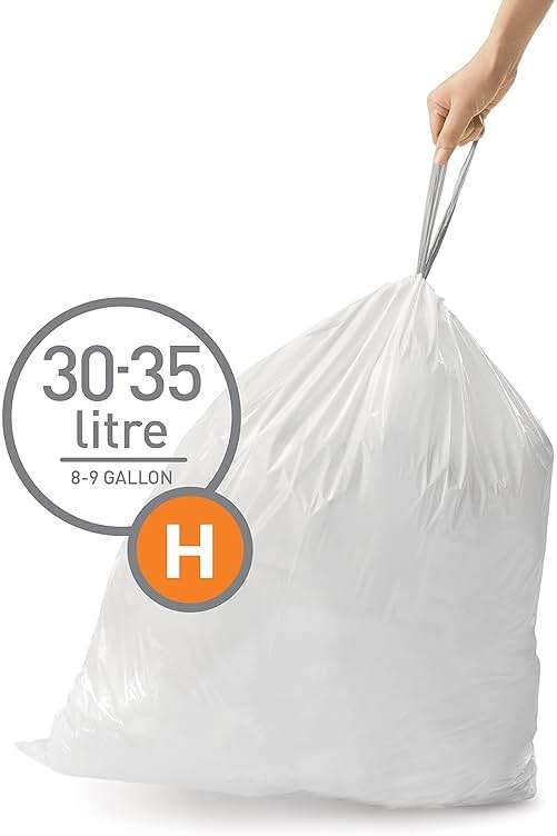 simplehuman Code H 60 Count Custom Fit Liners, Drawstring Kitchen Trash Bags, One-by-One Mess-Free Dispense, Extra Thick & Double Seamed, 50% PCR Plastic, 30-35 Liter / 8-9 Gallon, White - Image 2