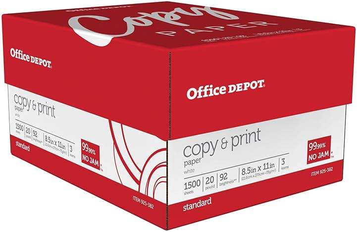 Office Depot Copy Print Paper, 8 1/2in. x 11in., 20 Lb, Bright White, 500 Sheets Per Ream, Case Of 3 Reams, 1008 - Image 1