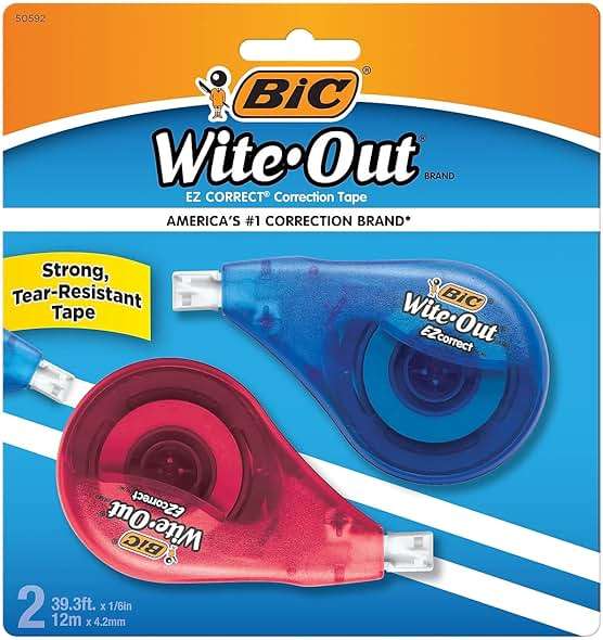 BIC Wite-Out EZ Correct Correction Tape, White, No Dry Time, Tear Resistant Tape, 2-Count - Image 1