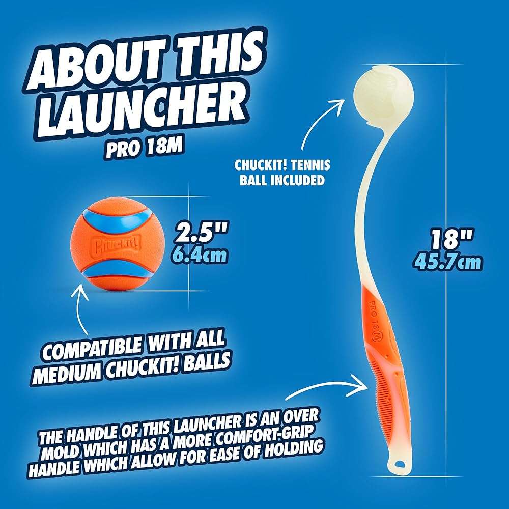 Chuckit Pro Fetch Toy Ball Launcher For Dogs; Compatible With Any Chuckit! Medium Size 18 Inch + Max Glow Ball - Image 3