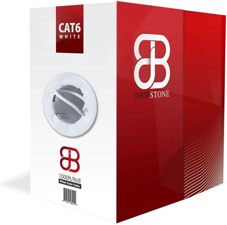 Dripstone CAT6 Ethernet Cable 1000ft Bulk Network LAN Wire 23AWG Solid CCA UTP 550MHz High-Speed Internet Cable Gaming, Streaming, Office, Home Use, Pull Box, Cat6 Bulk, Stable Connectivity - White - Image 1