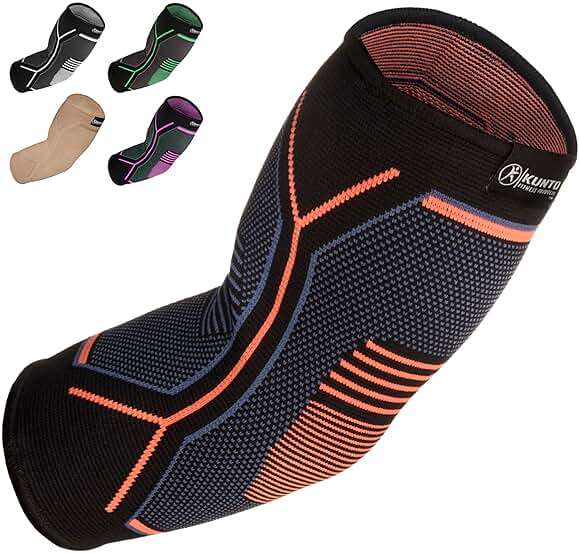 Kunto Fitness Elbow Brace Compression Support Sleeve (Shipped From USA) for Tendonitis, Tennis Elbow, Golf Elbow Treatment - Reduce Joint Pain During Any Activity! - Image 1