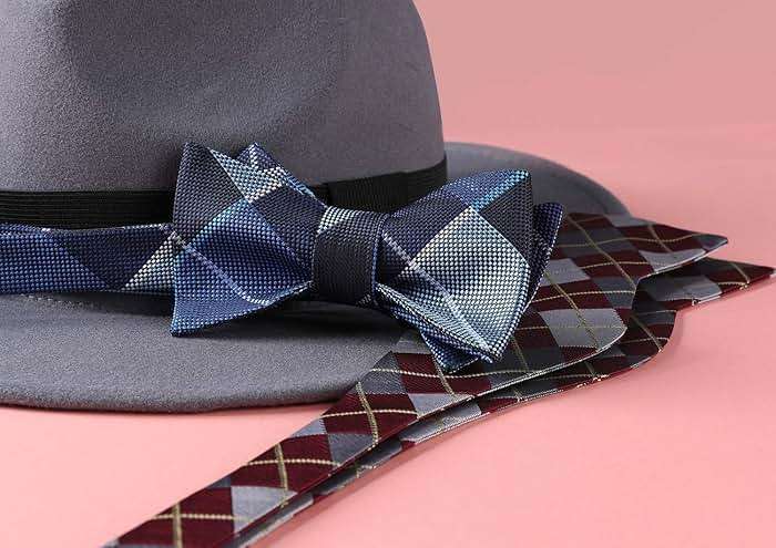 Bow Ties for Men Check Plaid Self Tie Bow Tie and Pocket Square Bowtie Formal Tuxedo Wedding Bowties Handkerchief Set - Image 5
