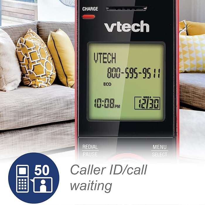 VTech CS6919-16 DECT 6.0 Cordless Phone, Red - Caller ID/Call Waiting (Stores 30 Calls), Backlit Keypad & Display, Full Duplex Handset Speakerphone, Wall Mountable - Image 3
