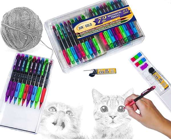 June Gold 72 Mechanical Pencils, 0.7 mm HB #2 Lead, 2 Dispensers/w 220 Graphite Refills & 16 Refill Erasers, Break Resistant Lead, Convenient Side Click & Soft Non-Slip Grip - Image 2