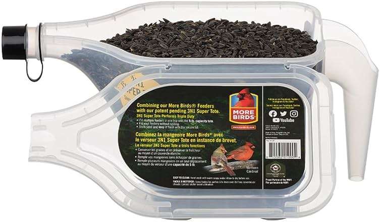 More Birds 3-in-1 Super Tote - 5 lb Capacity Container with Tapered Pour Spout, Easy Grip Handle & Stackable Design, Portable Seed Holder & Dispenser for Backyard Birding and Wildlife, 100-SF-TOTE - Image 5
