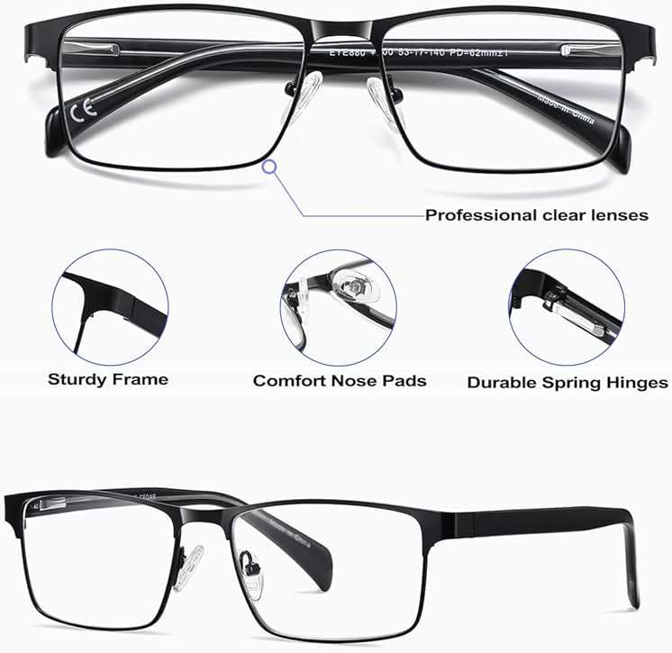 EYECEDAR 4-Pack Reading Glasses for Men Black Frame Adjustable Metal Spring Hinges Eyeglasses Readers for Men 1.50 - Image 3