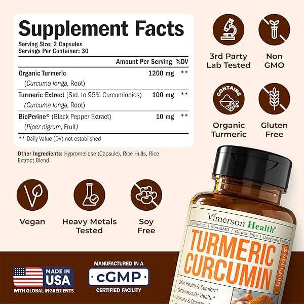 Turmeric Curcumin Supplement – 1200mg Organic Turmeric Curcumin with Black Pepper Extract for Max Absorption – Digestive & Joint Supplements for Men & Women w. Tumeric Extract & Bioperine – 60 Caps - Image 3