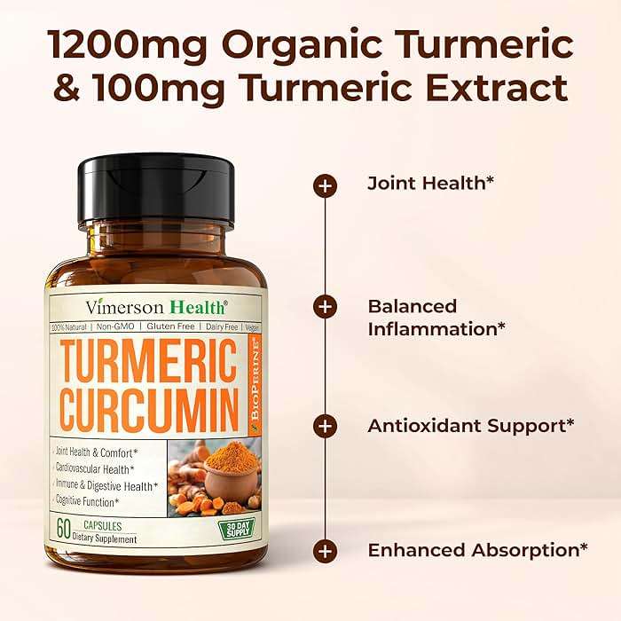 Turmeric Curcumin Supplement – 1200mg Organic Turmeric Curcumin with Black Pepper Extract for Max Absorption – Digestive & Joint Supplements for Men & Women w. Tumeric Extract & Bioperine – 60 Caps - Image 5