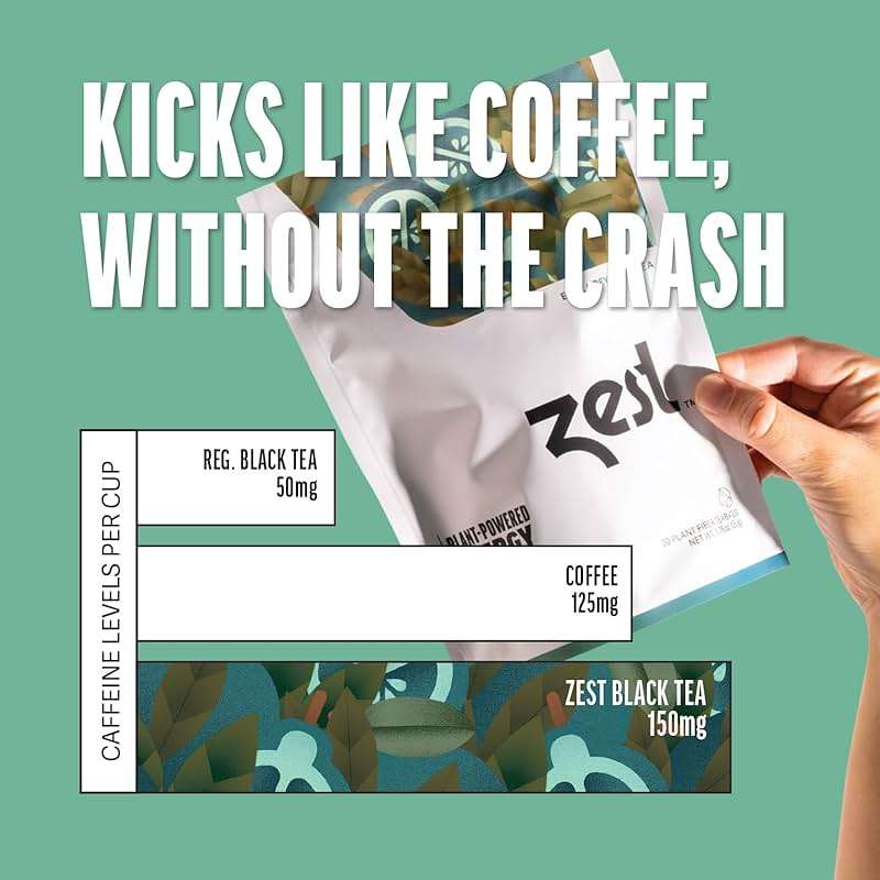 Zest High Caffeine Black Tea Bags – Earl Grey Energy Tea with Natural Bergamot – 150mg Caffeine per Cup – Focus & Morning Breakfast Tea for Energy – Caffeinated Coffee Substitute – 20Ct Pack - Image 3