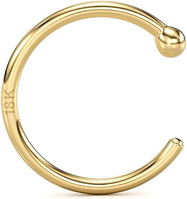 Body Candy Solid 18k Gold Nose Hoop Nose Ring, Real Gold Hypoallergenic Nose Piercing Jewelry - Handmade in USA by Master Jeweler, 20 Gauge 5/16" - Image 1