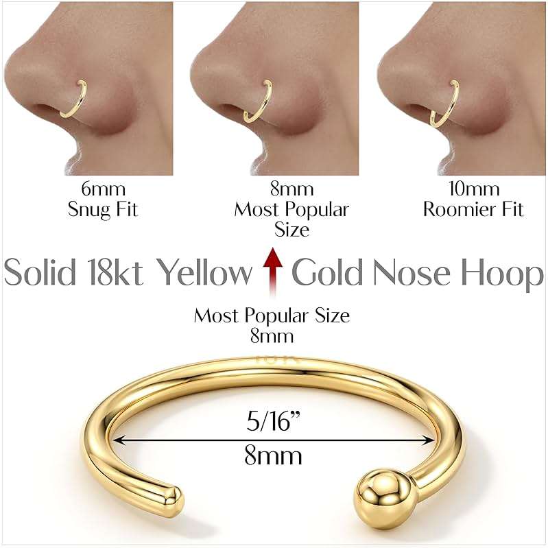 Body Candy Solid 18k Gold Nose Hoop Nose Ring, Real Gold Hypoallergenic Nose Piercing Jewelry - Handmade in USA by Master Jeweler, 20 Gauge 5/16" - Image 2