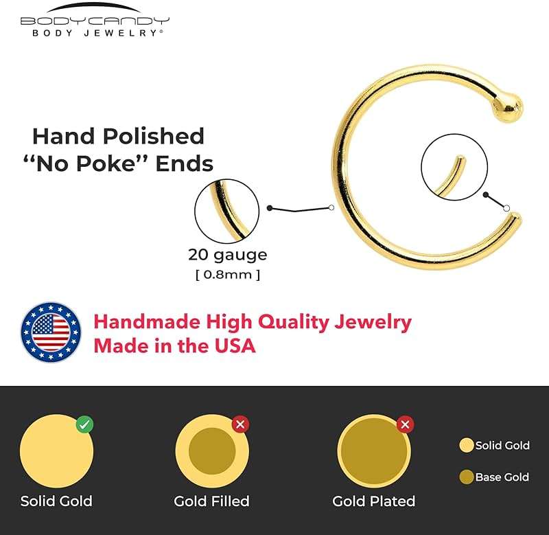 Body Candy Solid 18k Gold Nose Hoop Nose Ring, Real Gold Hypoallergenic Nose Piercing Jewelry - Handmade in USA by Master Jeweler, 20 Gauge 5/16" - Image 4