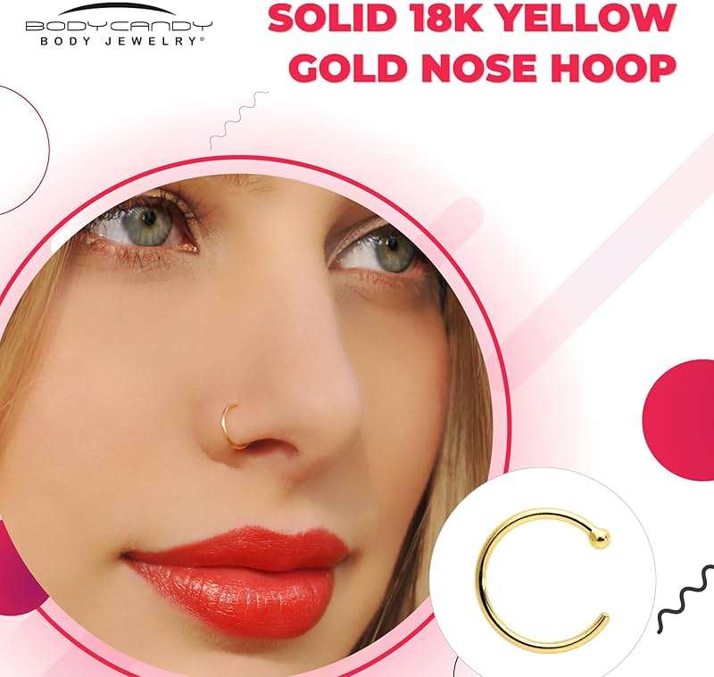 Body Candy Solid 18k Gold Nose Hoop Nose Ring, Real Gold Hypoallergenic Nose Piercing Jewelry - Handmade in USA by Master Jeweler, 20 Gauge 5/16" - Image 7