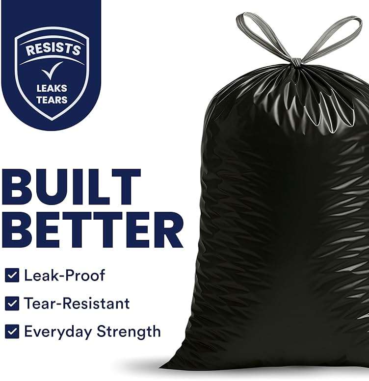 Plasticplace 13 gallon Extra Tall Drawstring Kitchen Trash Bags | Black 1.2 Mil, 24"W x 31"H (200Count) - Image 2
