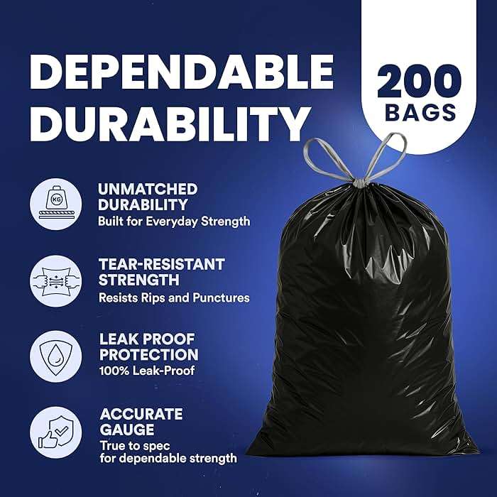 Plasticplace 13 gallon Extra Tall Drawstring Kitchen Trash Bags | Black 1.2 Mil, 24"W x 31"H (200Count) - Image 4