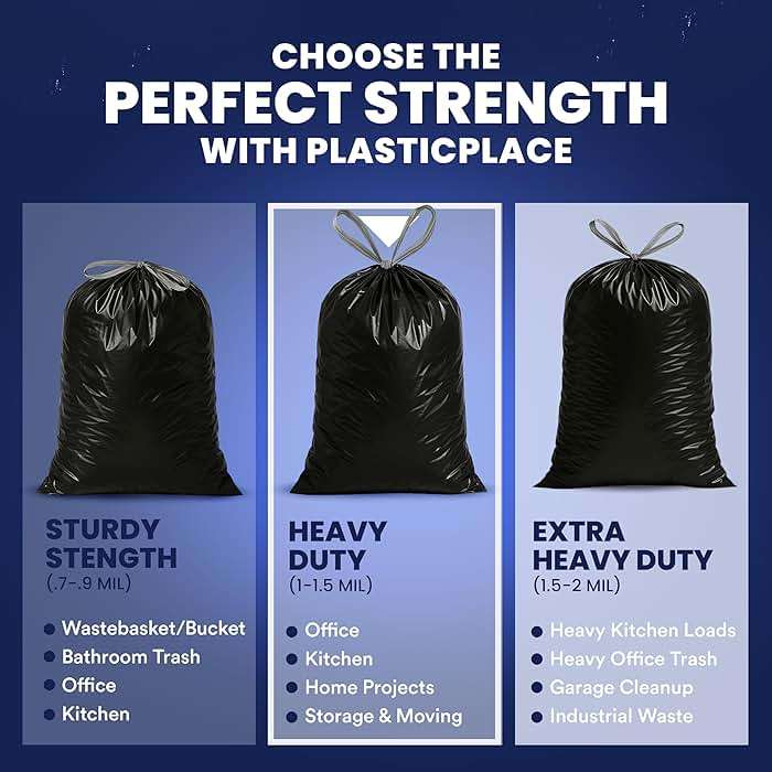 Plasticplace 13 gallon Extra Tall Drawstring Kitchen Trash Bags | Black 1.2 Mil, 24"W x 31"H (200Count) - Image 6