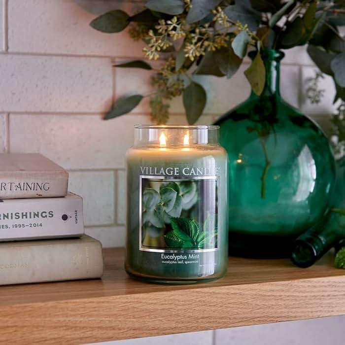 Village Candle Eucalyptus Mint Large Glass Apothecary Jar Scented Candle, 21.25 oz, Green - Image 2