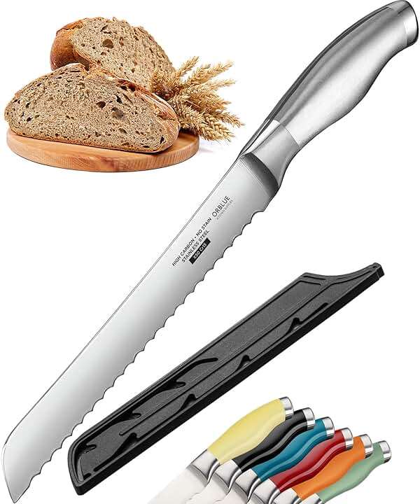 Orblue Serrated Bread Knife with Upgraded Stainless Steel Razor Sharp Wavy Edge - Bread Cutter Ideal for Slicing Homemade Bagels, Cake (8-Inch Blade with 5-Inch Handle) - Image 1