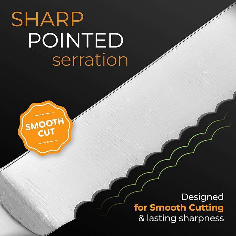 Orblue Serrated Bread Knife with Upgraded Stainless Steel Razor Sharp Wavy Edge - Bread Cutter Ideal for Slicing Homemade Bagels, Cake (8-Inch Blade with 5-Inch Handle) - Image 6