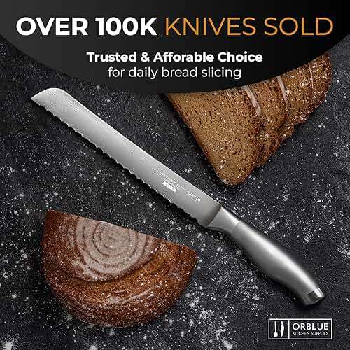 Orblue Serrated Bread Knife with Upgraded Stainless Steel Razor Sharp Wavy Edge - Bread Cutter Ideal for Slicing Homemade Bagels, Cake (8-Inch Blade with 5-Inch Handle) - Image 7