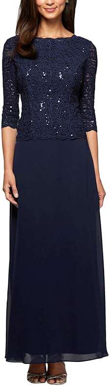 Alex Evenings Women's 3/4 Sleeve Stretch Lace Bodice Mock One Piece Gown - Image 1