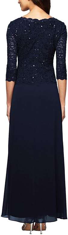 Alex Evenings Women's 3/4 Sleeve Stretch Lace Bodice Mock One Piece Gown - Image 2