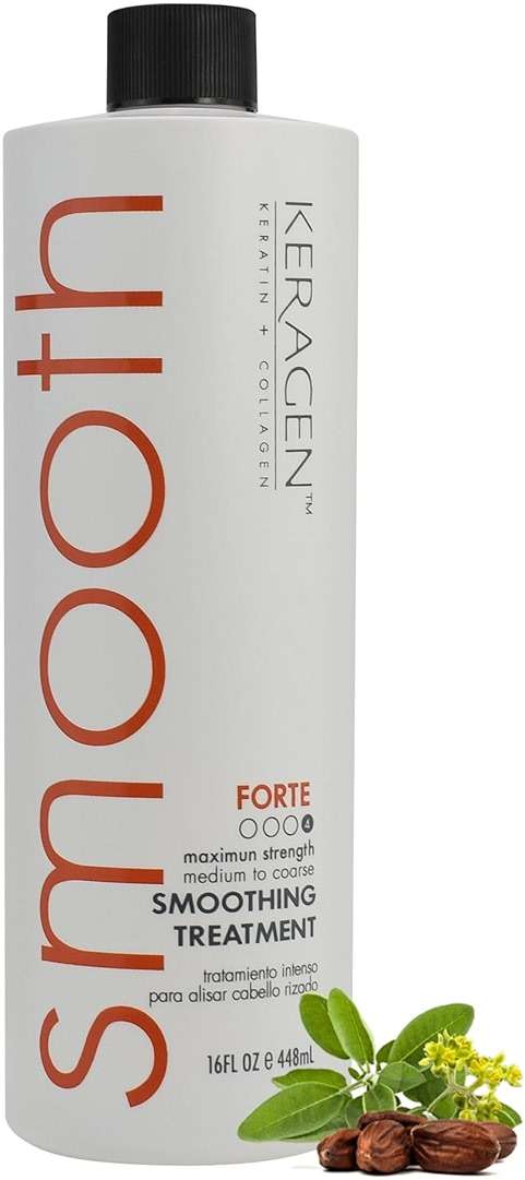 KERAGEN - Brazilian Smoothing Keratin Hair Treatment, Blowout Straightening System for Dry and Damaged Hair - Forte, Sulfate Free - Eliminates Curls and Frizz, Medium to Coarse Hair (16 Oz) - Image 1