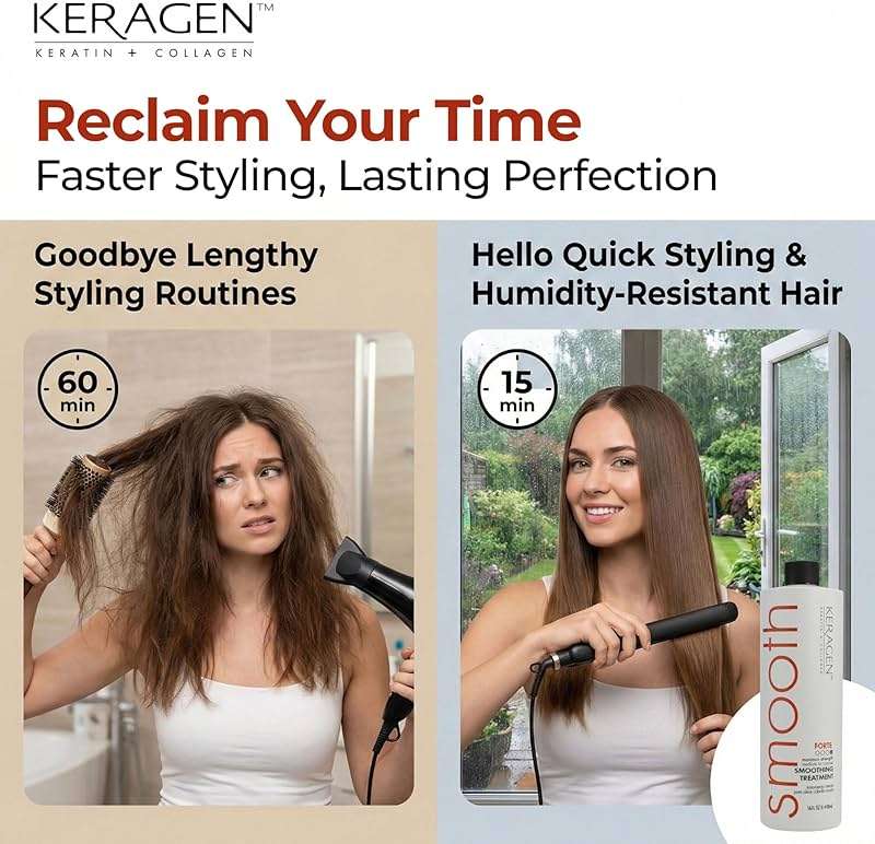 KERAGEN - Brazilian Smoothing Keratin Hair Treatment, Blowout Straightening System for Dry and Damaged Hair - Forte, Sulfate Free - Eliminates Curls and Frizz, Medium to Coarse Hair (16 Oz) - Image 5