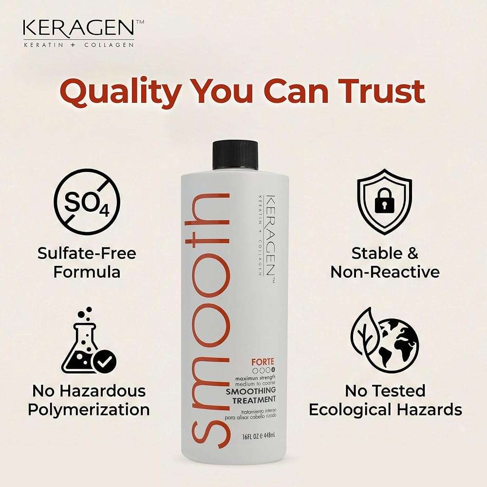 KERAGEN - Brazilian Smoothing Keratin Hair Treatment, Blowout Straightening System for Dry and Damaged Hair - Forte, Sulfate Free - Eliminates Curls and Frizz, Medium to Coarse Hair (16 Oz) - Image 7