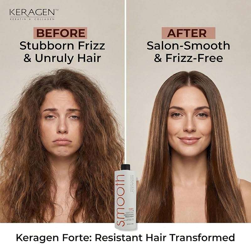 KERAGEN - Brazilian Smoothing Keratin Hair Treatment, Blowout Straightening System for Dry and Damaged Hair - Forte, Sulfate Free - Eliminates Curls and Frizz, Medium to Coarse Hair (16 Oz) - Image 8