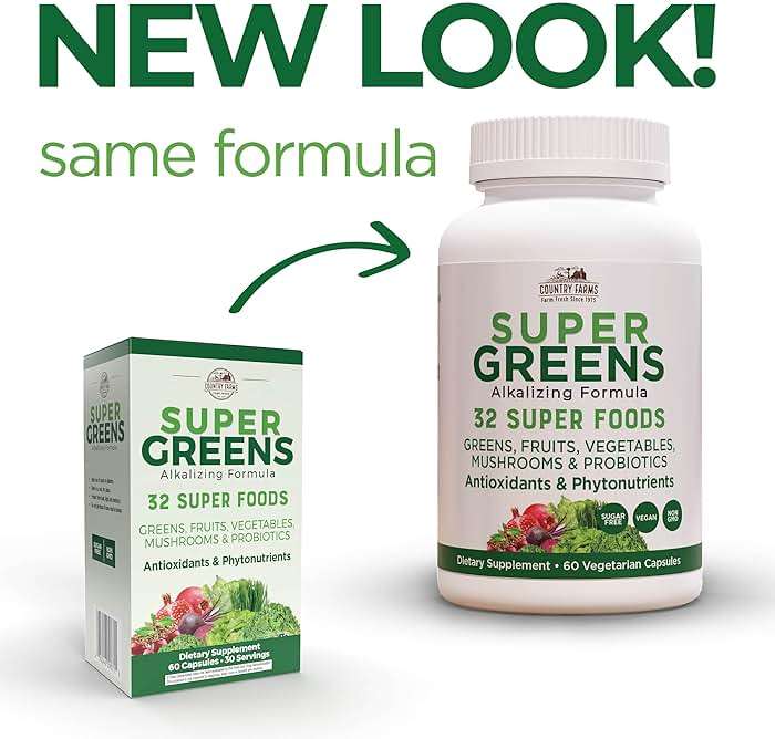 Country Farms Super Greens Vegicaps, 32 Super Foods, Whole Food Supplement, Greens, Fruit, Vegetables, Mushrooms & Probiotics, Rich in Antioxidants & Phytonutrients, 60 Count, 30 Servings - Image 3