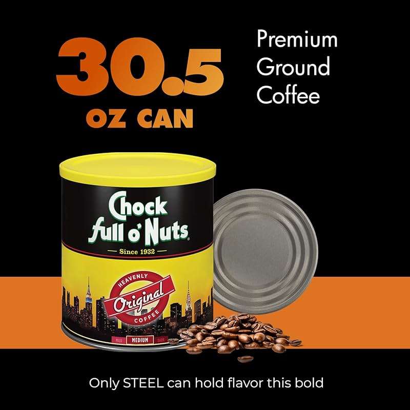 Chock Full o’Nuts Original Roast, Medium Roast Ground Coffee – Gourmet Coffee Beans – Smooth, Full-Bodied and Rich Coffee (30.5 Oz. Can) - Image 5