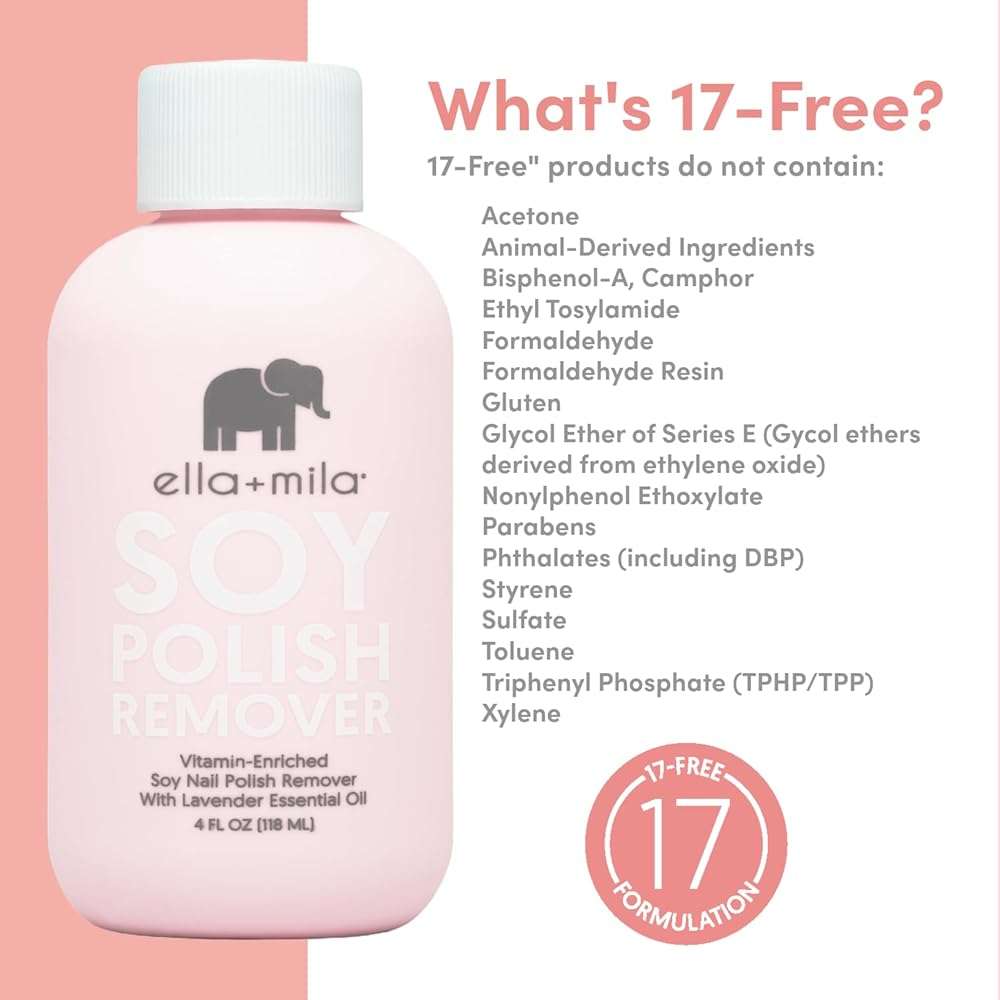 ella+mila Soy Nail Polish Remover - Non-Acetone, Non-Toxic Fingernail Polish Remover for Natural Nails - Gentle, Vegan Formula with Lavender Oil & Vitamins A, C & E (4 fl oz) - Image 5