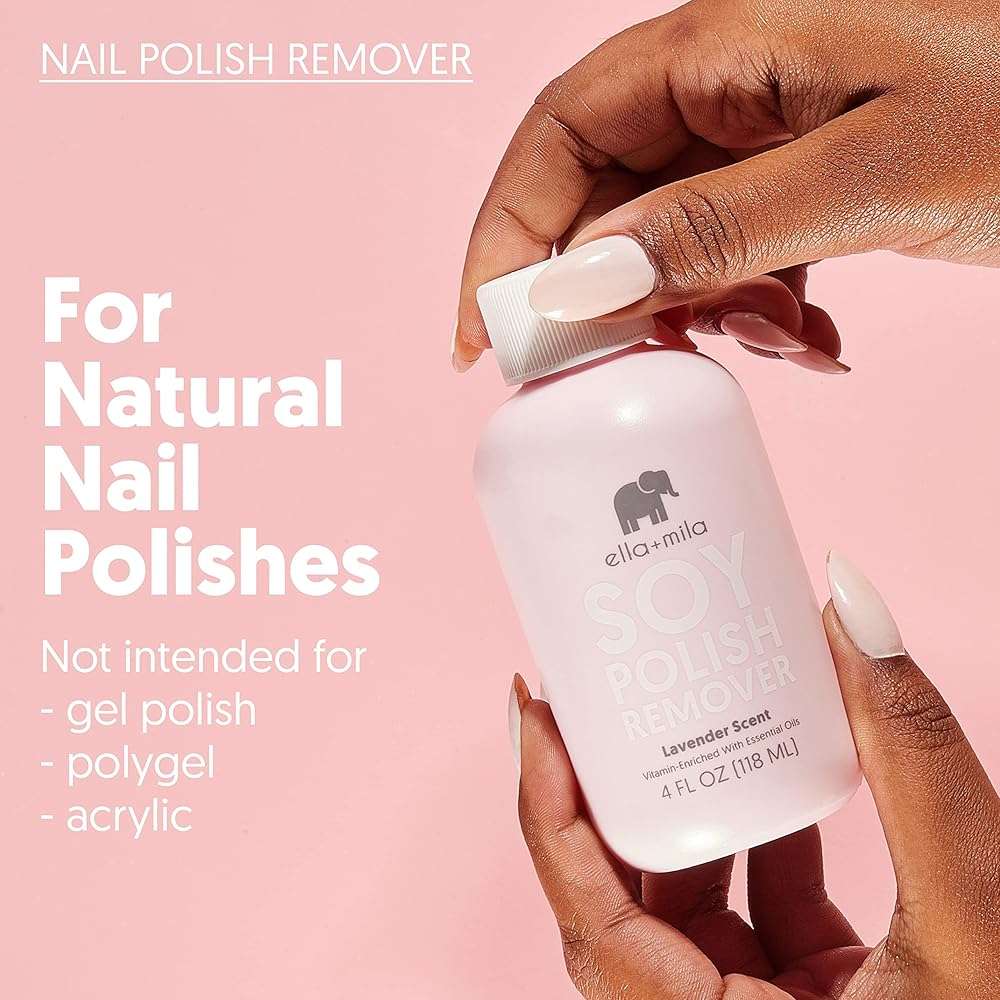 ella+mila Soy Nail Polish Remover - Non-Acetone, Non-Toxic Fingernail Polish Remover for Natural Nails - Gentle, Vegan Formula with Lavender Oil & Vitamins A, C & E (4 fl oz) - Image 6