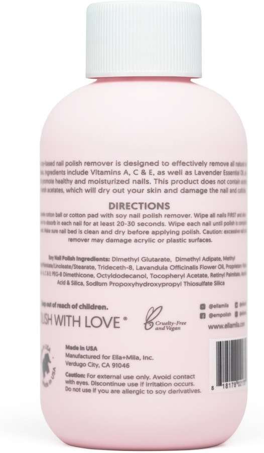 ella+mila Soy Nail Polish Remover - Non-Acetone, Non-Toxic Fingernail Polish Remover for Natural Nails - Gentle, Vegan Formula with Lavender Oil & Vitamins A, C & E (4 fl oz) - Image 9