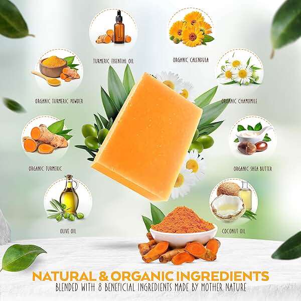 Turmeric Soap Bar for Face & Body – Handmade with Organic Shea Butter, Chamomile, Calendula – Gentle, Non-Drying Natural Face Wash for Sensitive Skin, All Skin Types, Made in USA 4.5 oz - Image 2