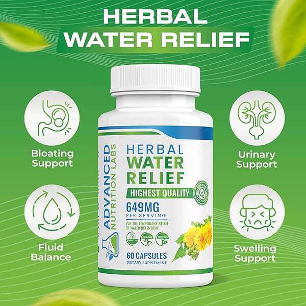 Herbal Water Relief Diuretic Water Pills for Water Retention, Bloating, Swollen Legs, Feet - Dandelion Extract Supplement - Water Retention Loss - Diuretics for Women & Men - 60 Capsules - Image 4