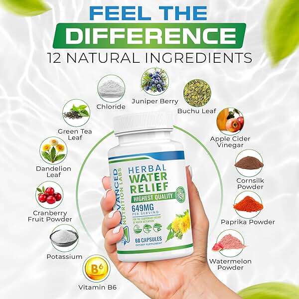 Herbal Water Relief Diuretic Water Pills for Water Retention, Bloating, Swollen Legs, Feet - Dandelion Extract Supplement - Water Retention Loss - Diuretics for Women & Men - 60 Capsules - Image 5